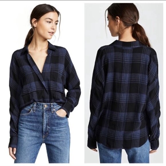 Vince Tops - Vince Heathered Plaid Pullover Black Blue Shirt